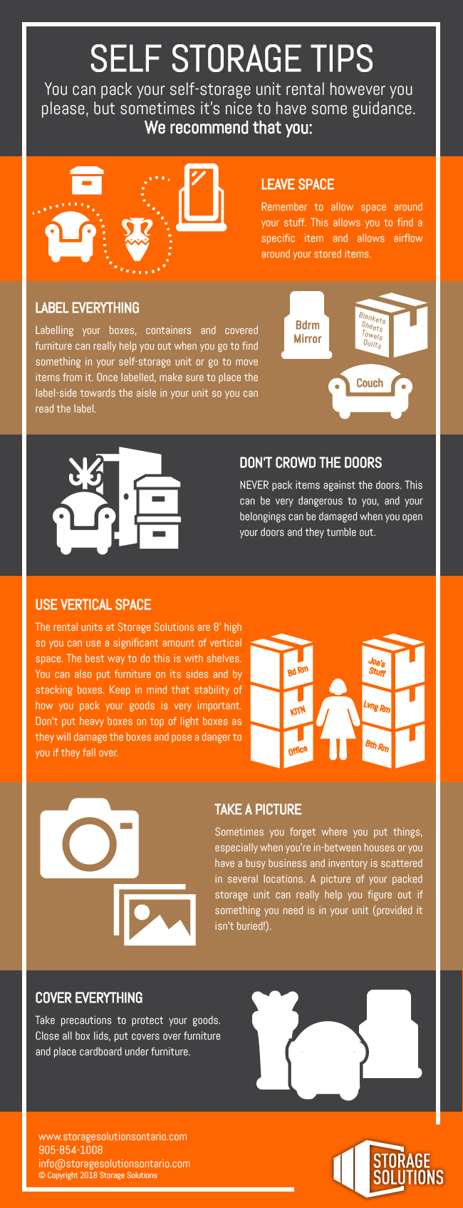 An infographic that visually shows self-storage tips
